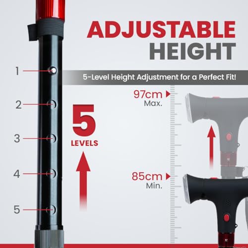 Image of Antara AGEasy Walking Stick with SOS Alarm Button for Men & Women | Walking Cane for Old People | Walk Stick with Adjustable Height | Support Stick (Foldable Walking Stick with SOS Alarm)