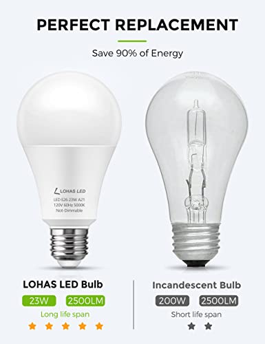Lohas A21 Bright Led Light Bulb, 150W-200W Equivalent Led Bulbs, 23 Watt Garage Light Bulbs, Daylight 5000K, 2500 Lumen High Watt Super Bright Porch Light Bulb, Non-Dimmable, For Home Lighting, 4 Pack #TOP3