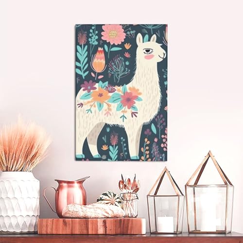 Tableau lama mignon pour revitaliser un mur vide de salon