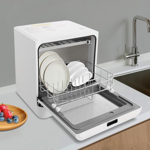 Image of Portable Countertop Dishwasher, 800W Mini Dishwasher 15.35 * 16.92 * 18.11in Dish Washing Machine with 4 Functions, 52dB Ultra-Quiet for Small-Sized Houses (White-6)