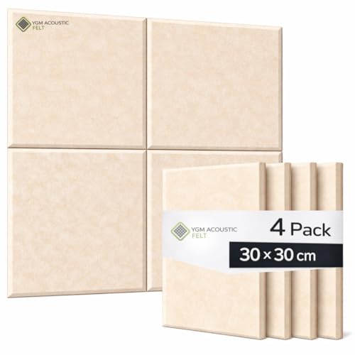Image of YGM Acoustic Foams Luxury PET Felt Acoustic Self Adhesive Panels, 10 MM Thick, Sound Absorbing Panels for Wall | Room Noise Reducer & Sound Dampening (Beige, 1x1 Foot - 4 Panels)