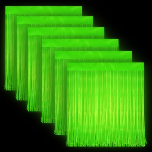 Image of 6 Pack Glow in The Dark Curtains Party Supplies 6.6 x 3.3 Ft Glow Tinsel Foil Fringe Curtains Photo Booth Prop Backdrop Streamer for Birthday Holiday Neon Party Decorations