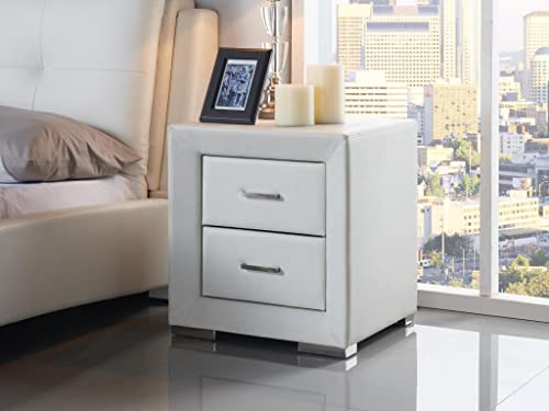 Vente-unique Table de Chevet CAPITOLE - 2 tiroirs - Simili Blanc