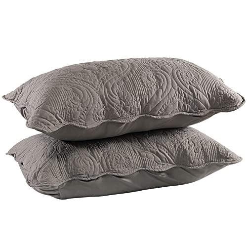 Bosowos BS004-GREY 20X30INCH-F1 Quilted Pillow Shams Set Of 2, Decorative Microfiber Queen Size Bed Pillow Shams thumb #8