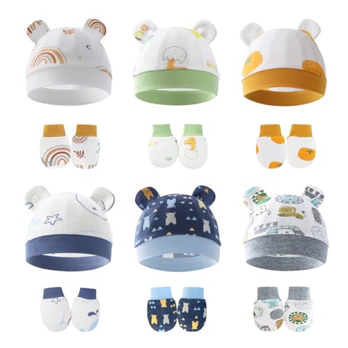 Image of ZURLEFY Cute Baby Mittens Newborn, No Scratch Baby Boy Mittens, Baby Girl Hat Gloves for Toddlers, Infant, Newborn