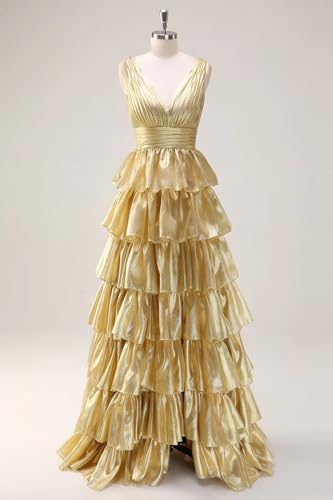 Tiered Ruffle Prom Dresses for Women Long Slit Tulle Formal Evening Dress with Bow3