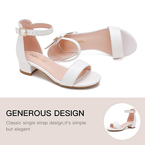 Image of Dufannie Girls Sandals Low Heels Dress Pump Ankle Strap Open Toe Flower Girl Wedding Party for Toddler Little Big Kid