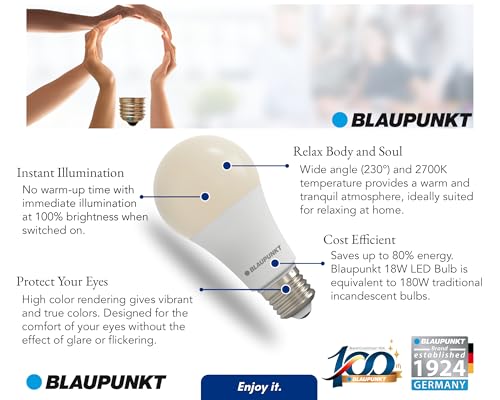 Blaupunkt LED Bulb Classic A65 LED lamp, E27 Base Screw, 18W, Replaces 180W Incandescent, Warm White 2700K, Yellow Light, Non-dimmable, 1980 Lumen, Light Bulb, Room Lighting, 1 Piece (Pack of 1) - Image 4