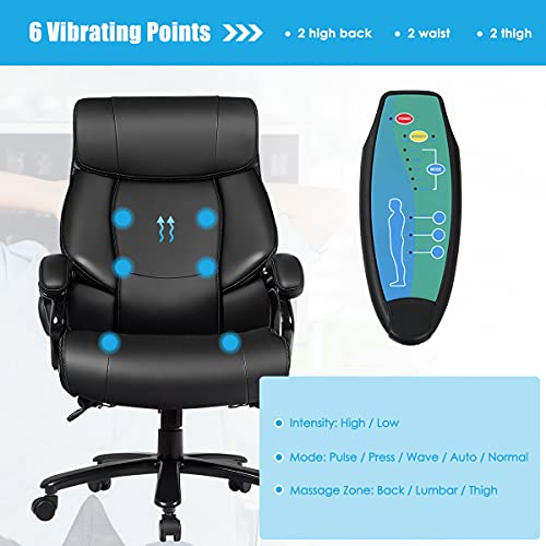 CASART PU Leather Massage Office Chair, 400LBS Big and Tall Ergonomic Computer Chair with 5 Modes Massage Function, Remote Control & Rocking Function, Height Adjustable Executive Chair for Home Office