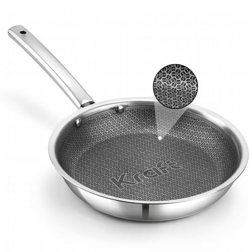 Image of Kraft Futuretec Pro Triply Stainless Steel Honeycomb Frying Pan 24 cm, 2.2 litres | Non Stick Fry Pan for Omelette | Stick-Resistant Hexa Design | Metal Spatula Safe | Induction & Gas Compatible