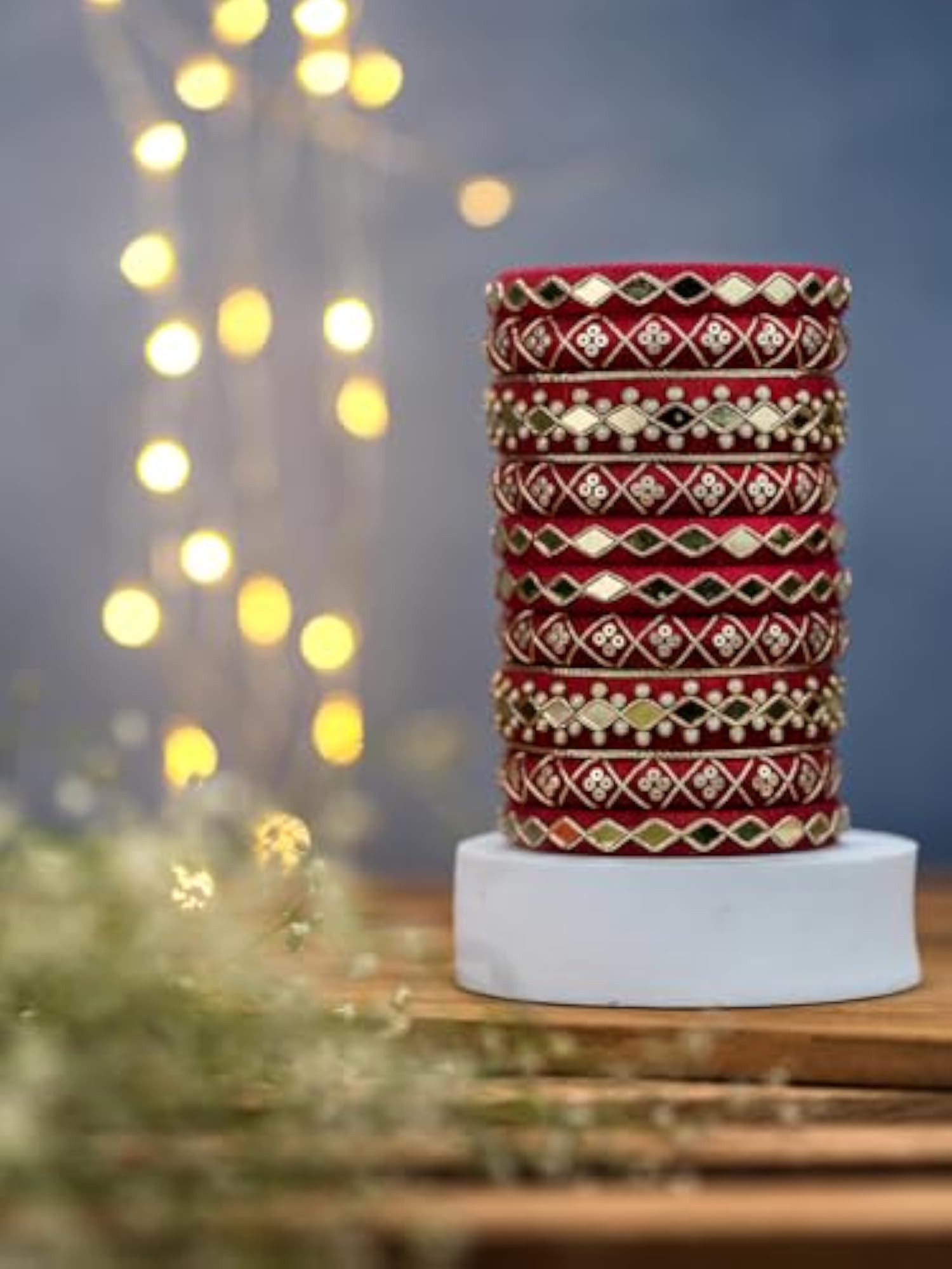 Handcrafted Maroon Mirror Work Cotton Thread Bangle Set for Women