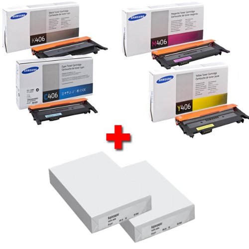 Preisvergleich Produktbild Samsung CLX 3305 Original Tonerkit CLT - K406S / ELS (schwarz) / CLT - C406S / ELS (Cyan) / CLT - M406S / ELS (Magenta) / CLT - Y406S / ELS (gelb) + 1.000 Blatt DIN A4 Laserpapier 80g / m²