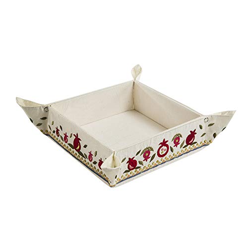 Matzah Plate - Tray - Box - Holder For Passover Bread - Yair Emanuel EMBROIDERED FOLDING BASKET POMEGRANATES (Bundle)