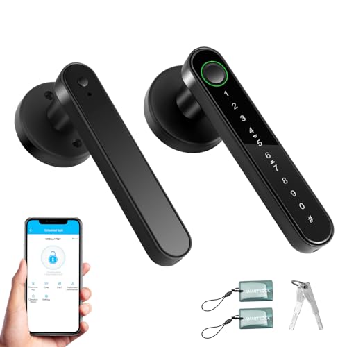 Fingerprint Door Lock, 5 in 1 Smart Door Lock Electronic Smart Door Handle Keyboard Password Bluetooth Lock Digital Auto Lock Biometric Lock with APP IC Cards for Bedroom Office Apartment