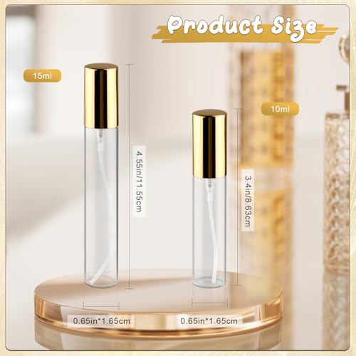 25Pcs 10ml Clear Glass Perfume Sample Vials with Golden Pump Head,Mini Empty Fine Mist Atomizer,Portable Essential Oils Spray Bottle,Travel Size Cosmetic Containers2