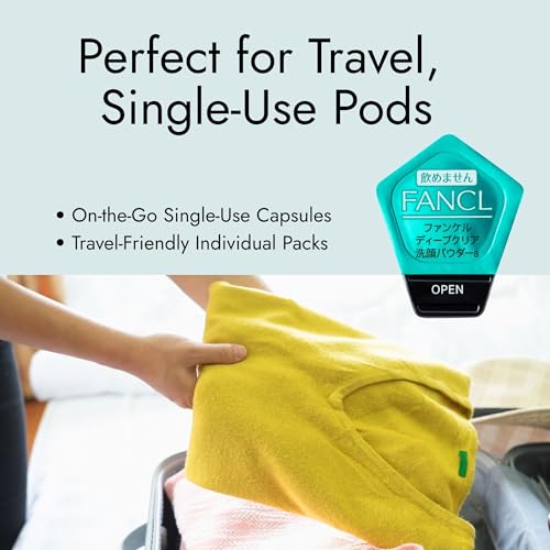 FANCL Deep Clear Washing Powder – Japanese Facial Cleanser, Exfoliating Face Wash with Charcoal Enzymes, Luxurious Foaming Lather, Hydrating, additive-free, All Skin Types, Net Content 30pcs