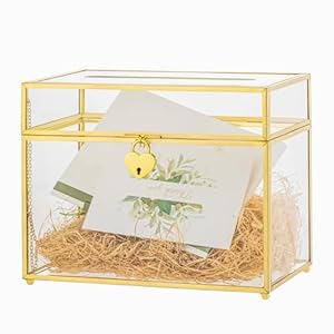 NCYP Goldene Glas Hochzeitskartenbox mit Schloss 25x14,2x19,8cm