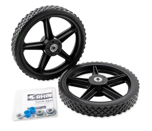Image of Camco Rhino Replacement Rear Wheels for RV Tote Tank, 12 Inch No-Flat Wheels with Bearings, Fits 1 /2 Inch Shaft, 220 Lb Rating, Black, Set of 2