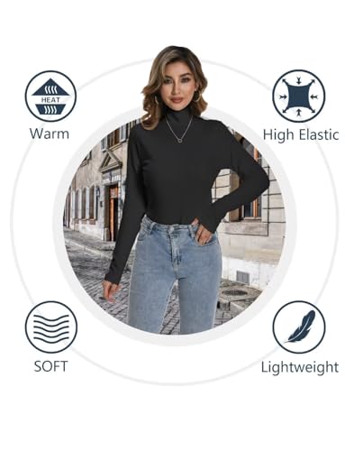 Dalavch 3 Pack Women Long Sleeve Thermal Turtle Neck Shirts Double-Sided Fleece Lined Turtleneck Base Layer Sweater Tops 1 Black 1 Grey 1 White Medium thumb #2