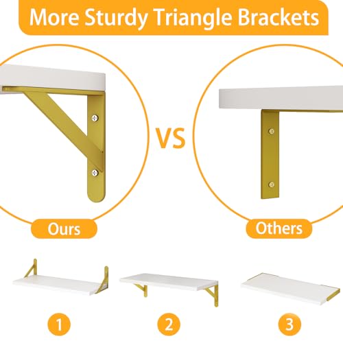 Image of YGEOMER White Shelves for Wall, Different Sizes Wall Floating Shelves for Living Room, Bathroom, Bedroom, Kitchen, Home Decor (Set of 4)