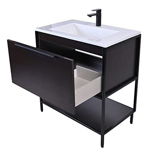 Madison Home Products Free Standing Single Bathroom Vanity With Soft Closing Drawer And Storage Shelf, Includes A Acrylic Vanity Sink Top By Gravita Designs (Wenge Brown, 24") #TOP2