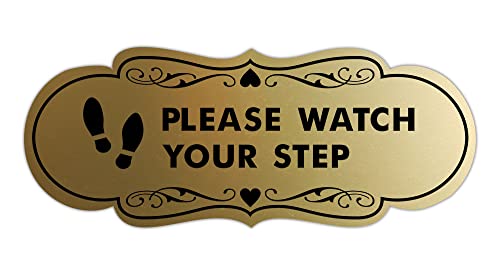 Designer Please Watch Your Step (Footprints) Sign (Brushed Gold) - Small