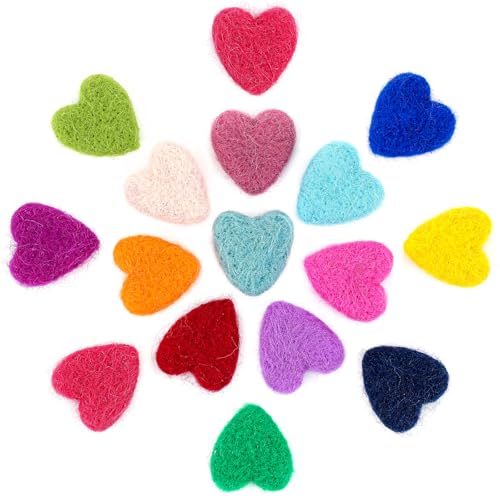 Fanfanwin 15 Pcs Felt Hearts for Crafts 1.6 Inch Rainbow Hearts Wool Ornaments for Garland Wreath Nursery Decor Felt Balls for Crafts Birthday Baby Shower Photo Bunting Home Party Decor DIY