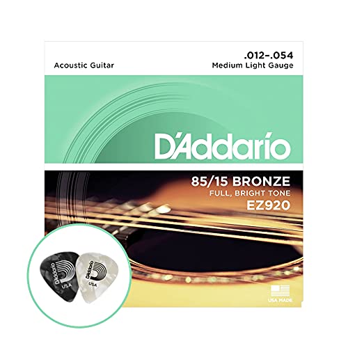 YEEN for D'Addario Bronze EZ920 012-.054 Medium Light Gauge 85/15 Full, Bright Tone Acoustic Guitar Strings set with FREE Two Planet Waves Guitar Plectrum