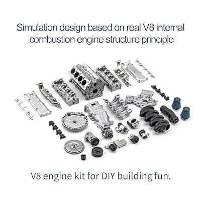 Mini V8 Engine Kit for AX90104 SCX10II Capra VS4-10 Pro/Ultra Model Car, V8 Simulate Dynamic Engine Motor MAD RC 3D Printing DIY Assembly Model-KIT Version