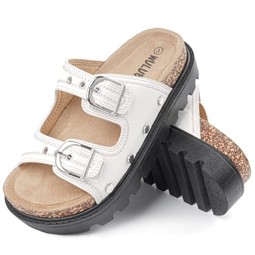 Kids Sandals Girls Boys Summer Slides Non-slip Cork Platform Sandals with Arch Support Adjustable Straps for Indoor & Outdoor