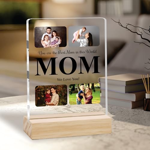 Image of Giftplease Customized Photo Frame With Wooden Stand | Personalised Printed Photo & Text Frame | Gift For Mom | Birthday | Mother's Day | (Transparent, 6x8 Inches, Tabletop) m 01