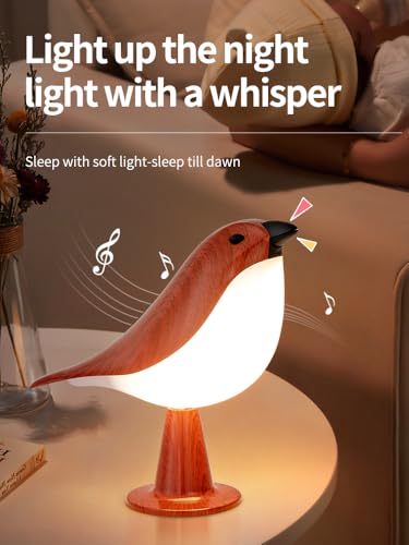 Remote control bird desk lamp in mahogany color, rechargeable small desk lamp with 3 color temperatures, remote control and touch sensor, capable of playing bird calls, built-in battery drive — view 3