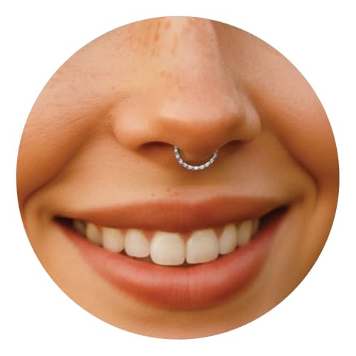 ALOME PIERCINGS Silver Fake Septum Ring - 925 Sterling Silver Faux Septum Nose Rings - 20 Gauge 8mm Thin Adjustable Clip On Septum Piercing Jewelry - Fake Septum Hoops For Women