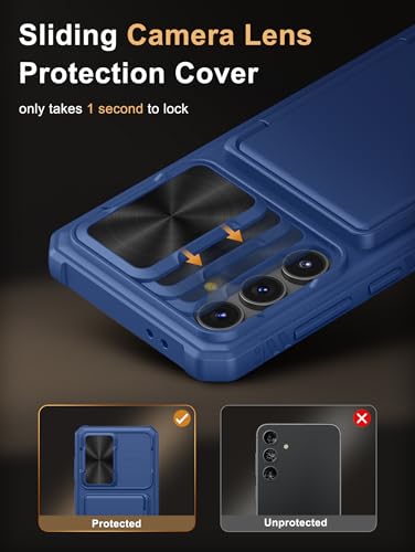 Image of Vihibii PC,Silicone For Samsung Galaxy S24 FE Wallet Back Cover With Card Holder(4 Cards)[RFID Blocking] & Slide Camera Cover & Raised Edges Protect,Shockproof Rugged Case 6.7 inch 2024,Blue