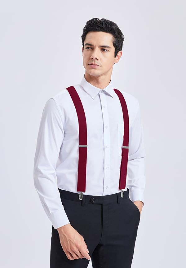 Image of HISDERN Bow Tie and Suspenders for Men Elastic X-Back Suspender and Bowtie Set Adjustable Braces for Wedding Tuxedo