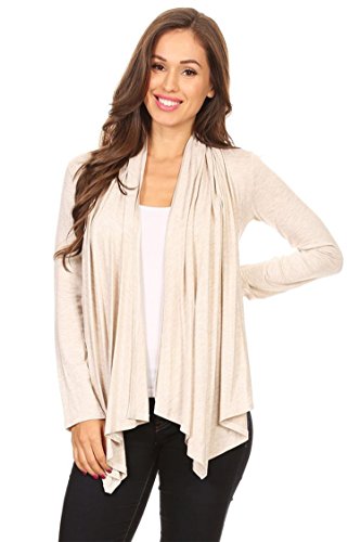 Women's Casual Solid Long Sleeve Open Front Draped Cardigan Cream L