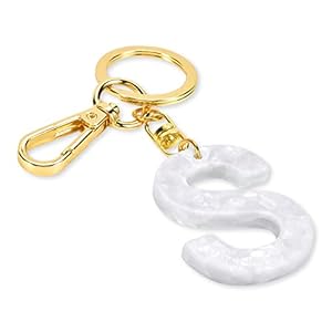 Gold Keyring Initials Letter Key Chain Pendant White Acetate for Women