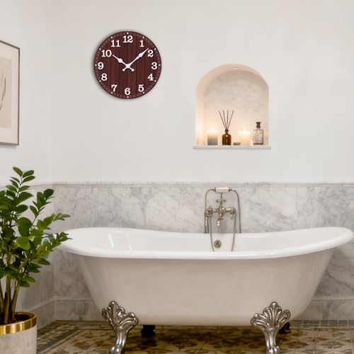 Image of Wall Clock, Modern Wall Clocks Battery Operated, Silent Non Ticking Small Country Retro Rustic Clock Decorative for Living Room, Office, Home, School 8 Inch (Brown, White)