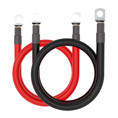 Juego de cables inversores de batería de calibre 4 AWG, cobre puro rojo + negro, juego de cables de batería de alimentación inversor para coche, camión, motocicleta, barco, RV, lengüetas solares de 12