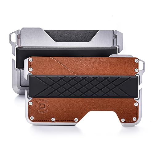 Dango Slim Minimalist Wallet for Men - RFID Blocking - Leather, Whiskey Brown/Satin Silver