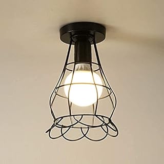 Mengjay Trade Retro Vintage Industrial Flush Mount Ceiling Light,Retro Pendant Lighting Hanging Ceiling Light Fixture Cage Lamp for Hallway Stairway Bedroom Kitchen (Bulb No Included) (Black) (F)