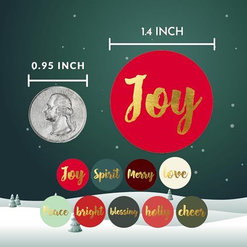 Mobiusea Creation Christmas Stickers | Christmas Envelope Seals | 1.4 inch | Gold Foil | Inspirational Positive Word | Waterproof | 90-Pack for Christmas Gifts, Holiday Stickers for Envelopes, Holiday - Thumbnail 3