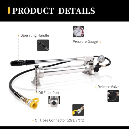 Image of CP-700 Hydraulic Pumps Hand Operated Pump 10000Psi - 900CC Aluminum Alloy Single Acting and 1.8M Hose with Pressure Gauge