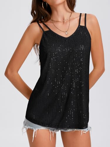 Sequin Tops for Women V Neck Dressy Tank Tops Sparkly Party Club Night Disco Concert Outfits S-XXL4