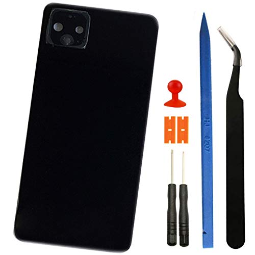 Ubrokeifixit Compatible Housing Rear Glass Back Door Cover Replacement/Adhesive for Google Pixel 4 XL 6.3" G020J G020P GA01181-US GA01182-US GA01180-US (Black/Back Cover+Lens)