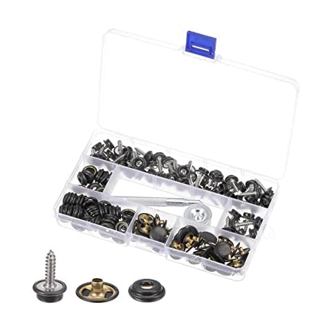 HARFINGTON 50 Sets Canvas Snap Kit 5/8" Copper Snaps Stainless Steel Screw Snap Button Fasteners Kit Snaps for Boat Cover Carpet Repairing with 2 PCS Setting Tool, Black Cover