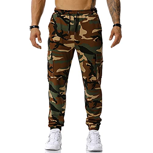 ebossy Men's Hiphop Street Workout Jogger Elastic Waist Drawstring Tactical Camouflage Cargo Pants2