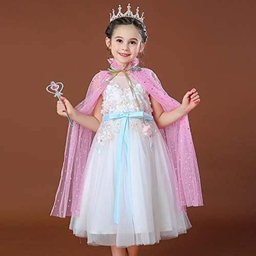 Image of Princess Cape for Girls - Colorful Sequin Cloak with Crown and Wand for Birthday, Halloween, Fancy Dress & Carnival
