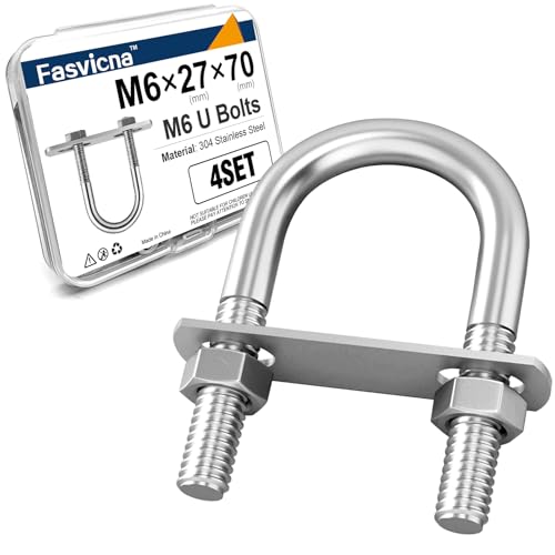 4 Sets M6 U Bolts 1.1 Inch Wide, 27mm x 70mm, Round U-Bolt Clamp Kit