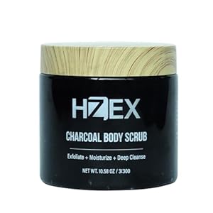 Men’s Charcoal Exfoliating Body Scrub, Face & Body Wash Scrub, Deep Cleansing Facial Scrub for Men Women with Natural Exfoliants, Natural Organic Paraben Free Bath Scrubs (300g)